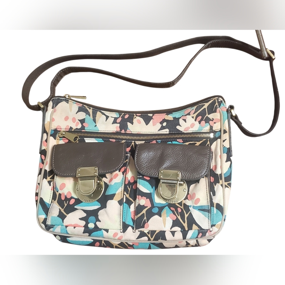 Fossil Riley Fabric Hobo Dark Floral Shoulder Bag